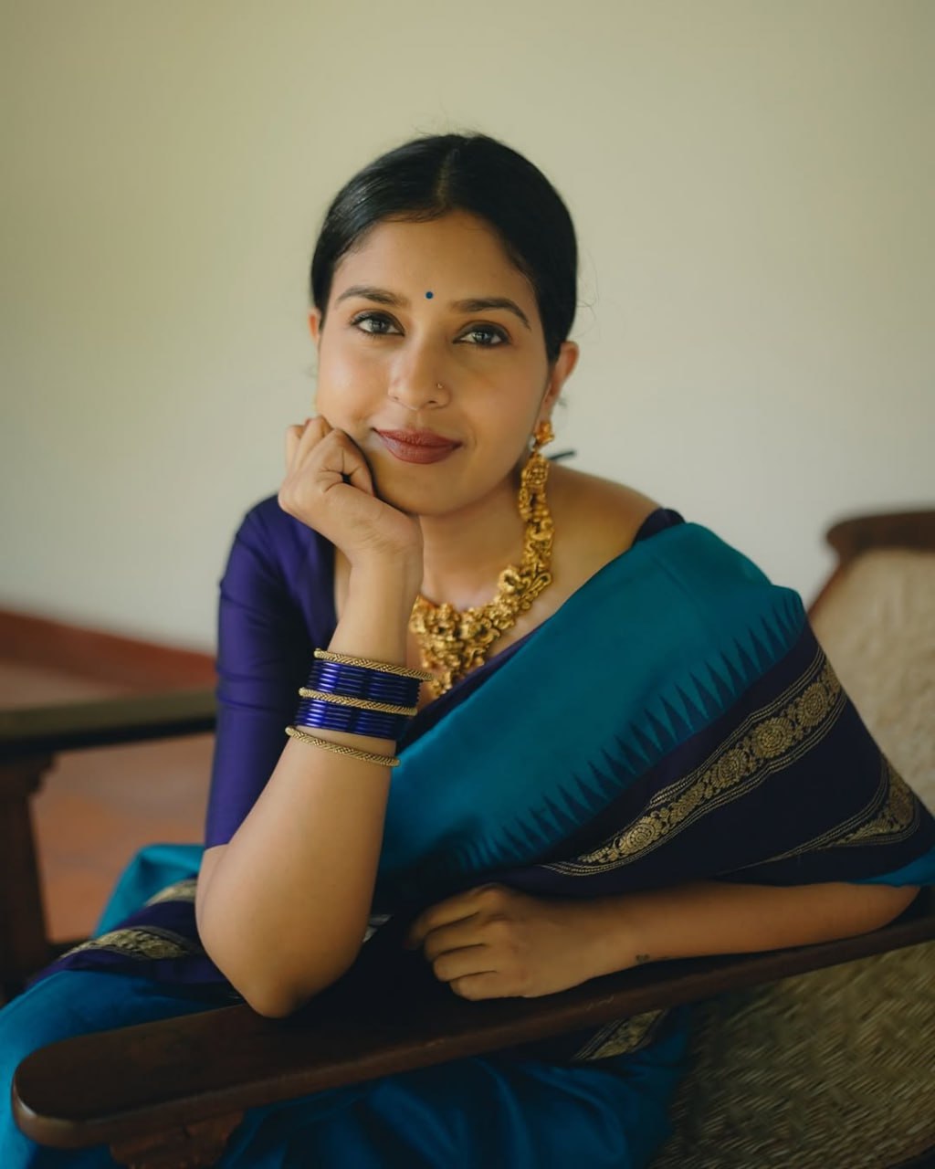 Siya – Teal Blue & Purple Banarasi Soft Silk Saree