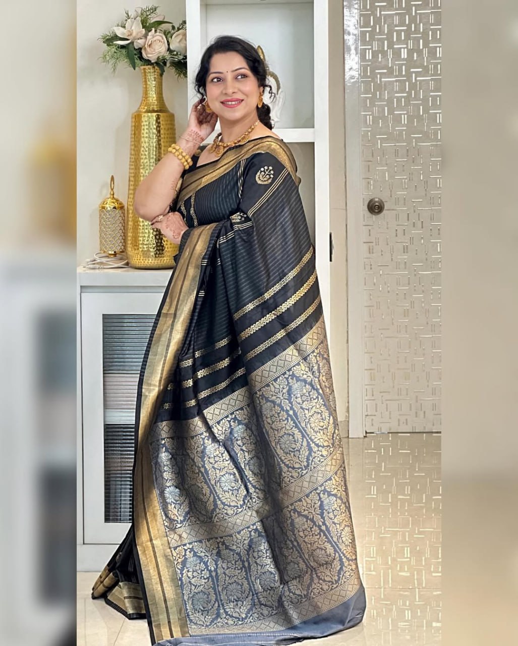 Shivani – Black & Gold Banarasi Soft Silk Saree