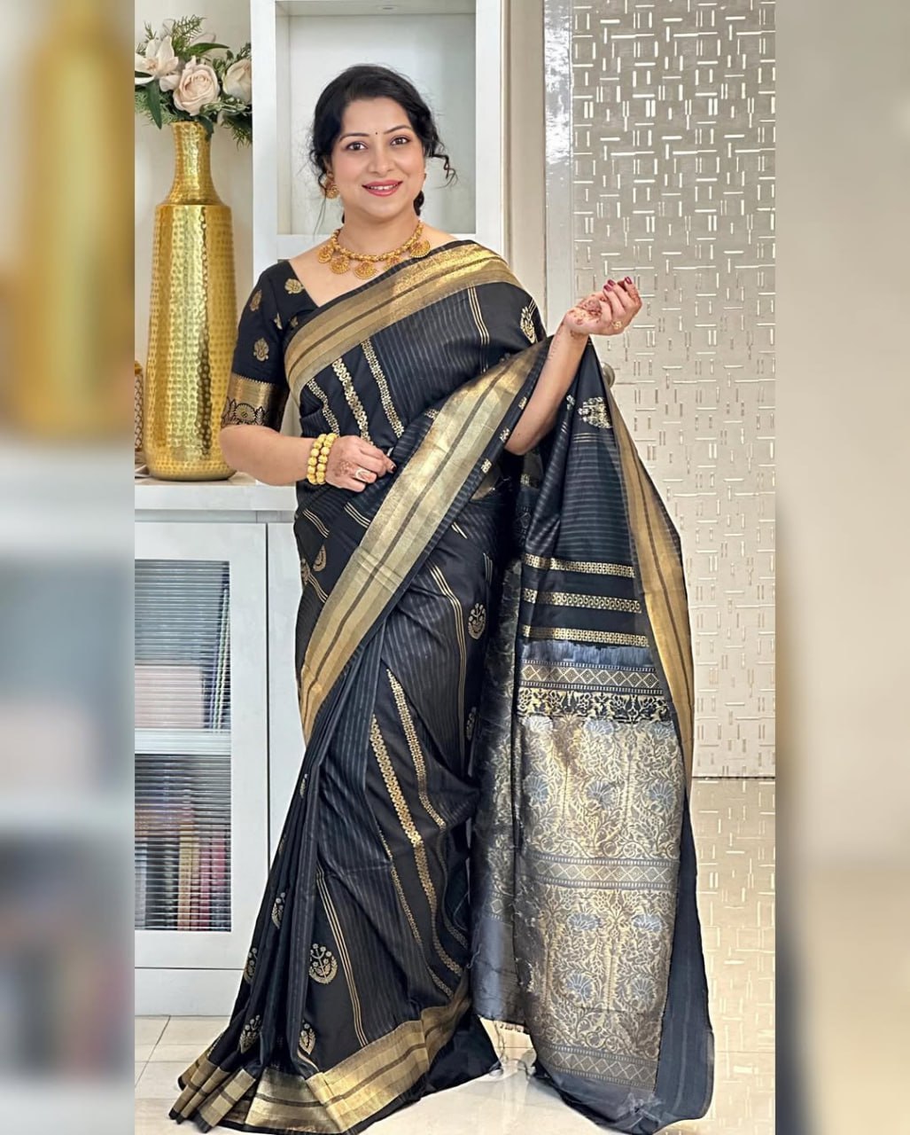 Shivani – Black & Gold Banarasi Soft Silk Saree