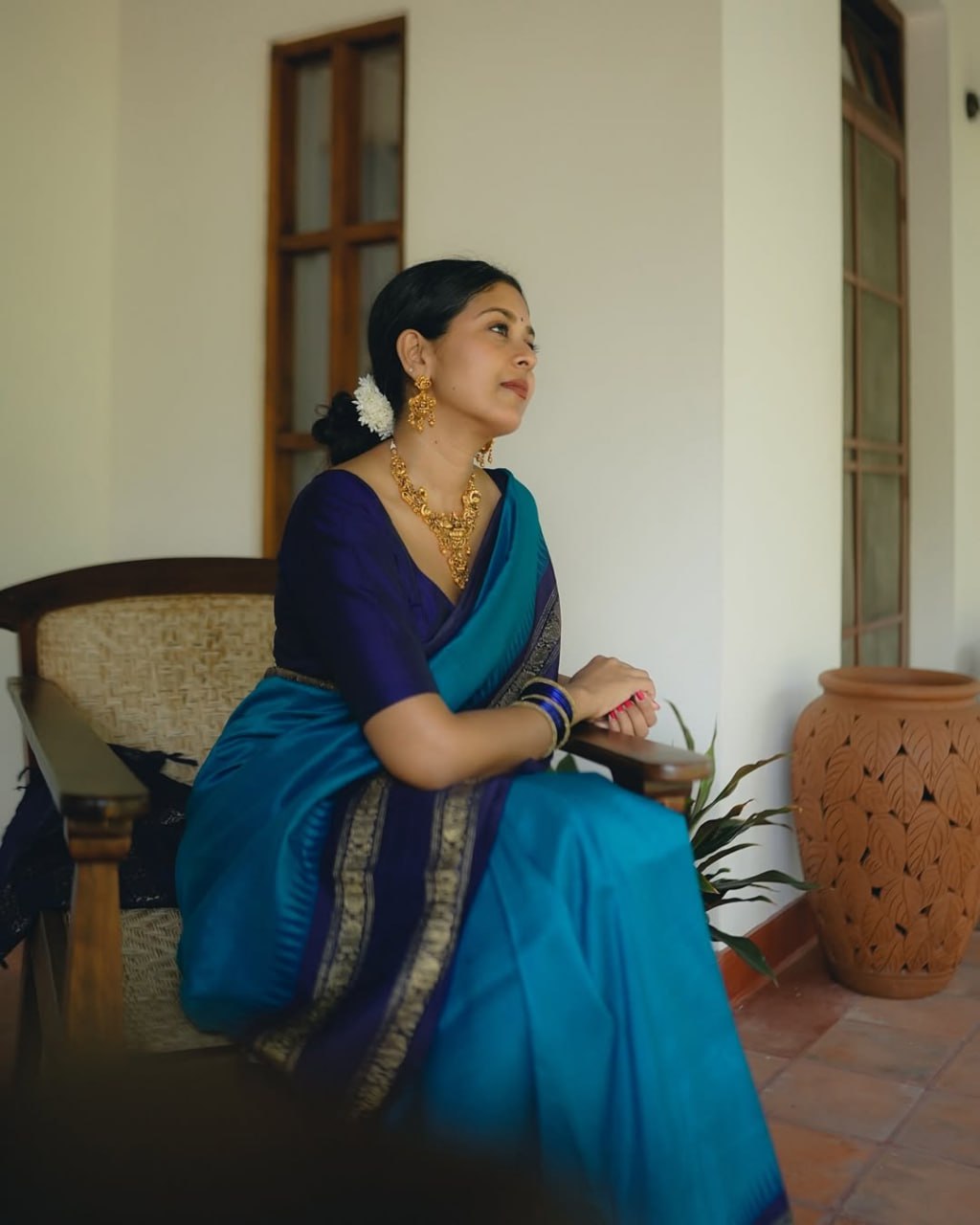Siya – Teal Blue & Purple Banarasi Soft Silk Saree
