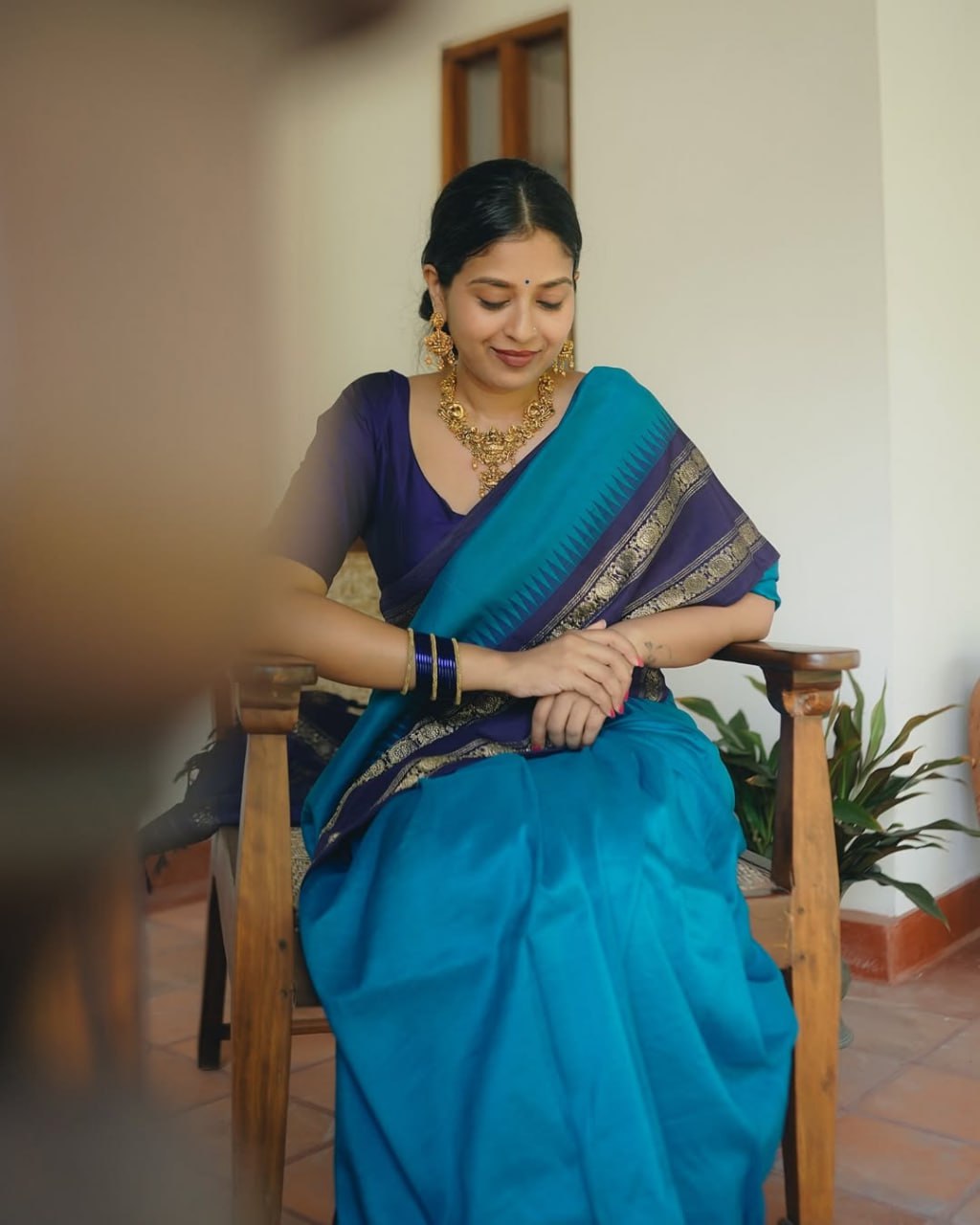 Siya – Teal Blue & Purple Banarasi Soft Silk Saree