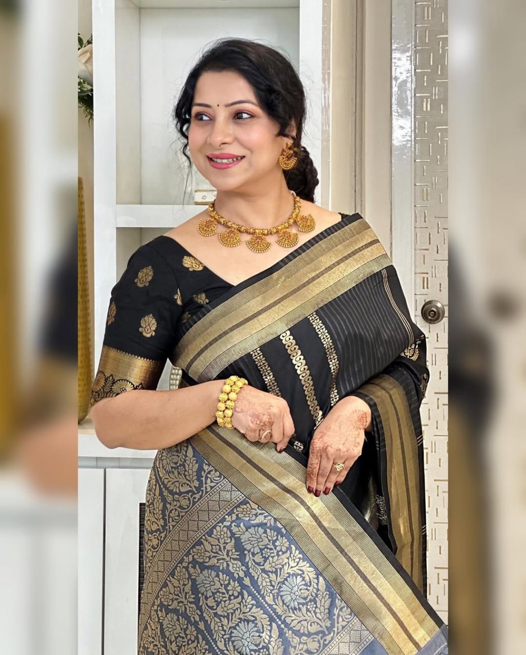 Shivani – Black & Gold Banarasi Soft Silk Saree