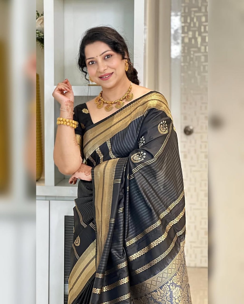 Shivani – Black & Gold Banarasi Soft Silk Saree