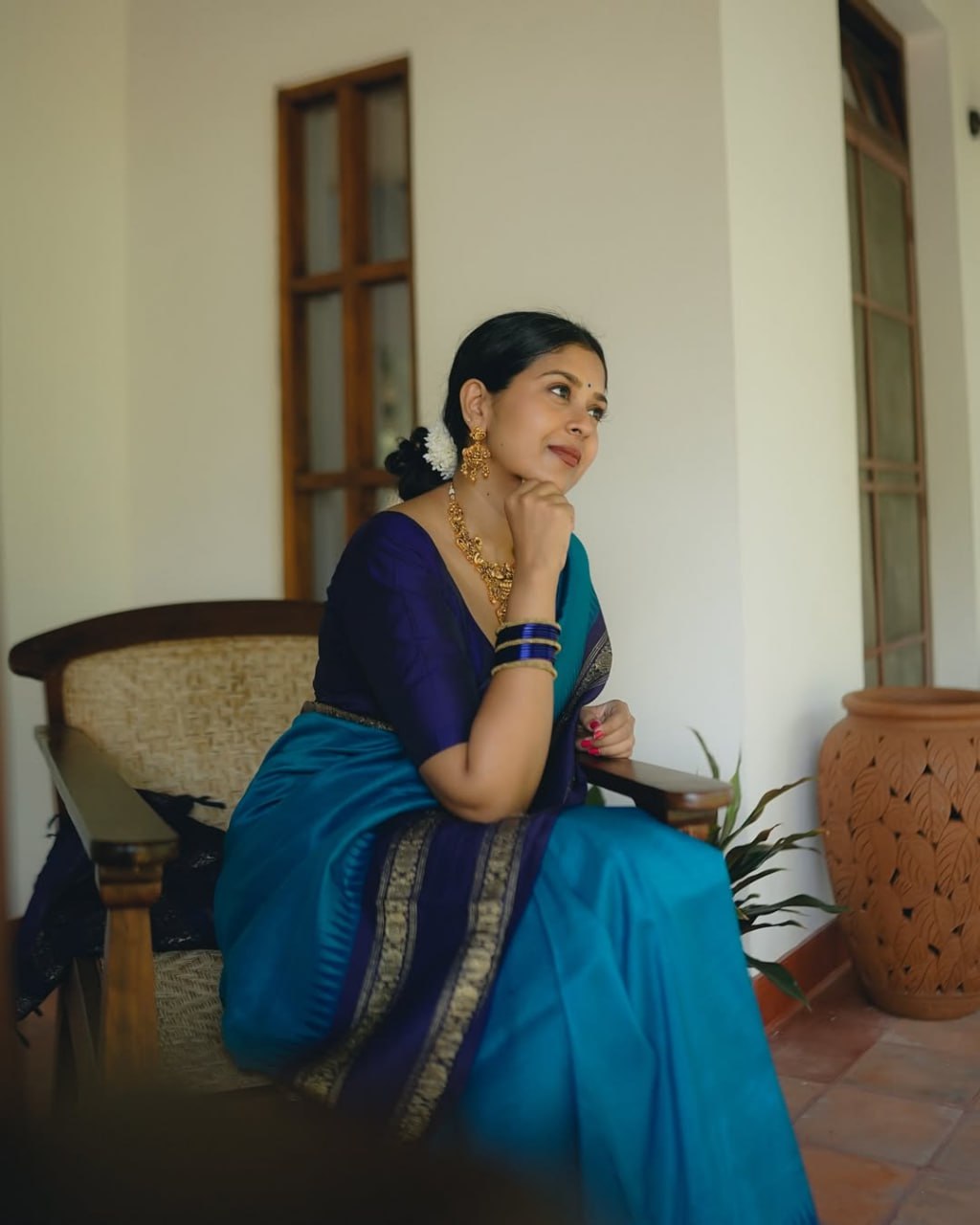 Siya – Teal Blue & Purple Banarasi Soft Silk Saree