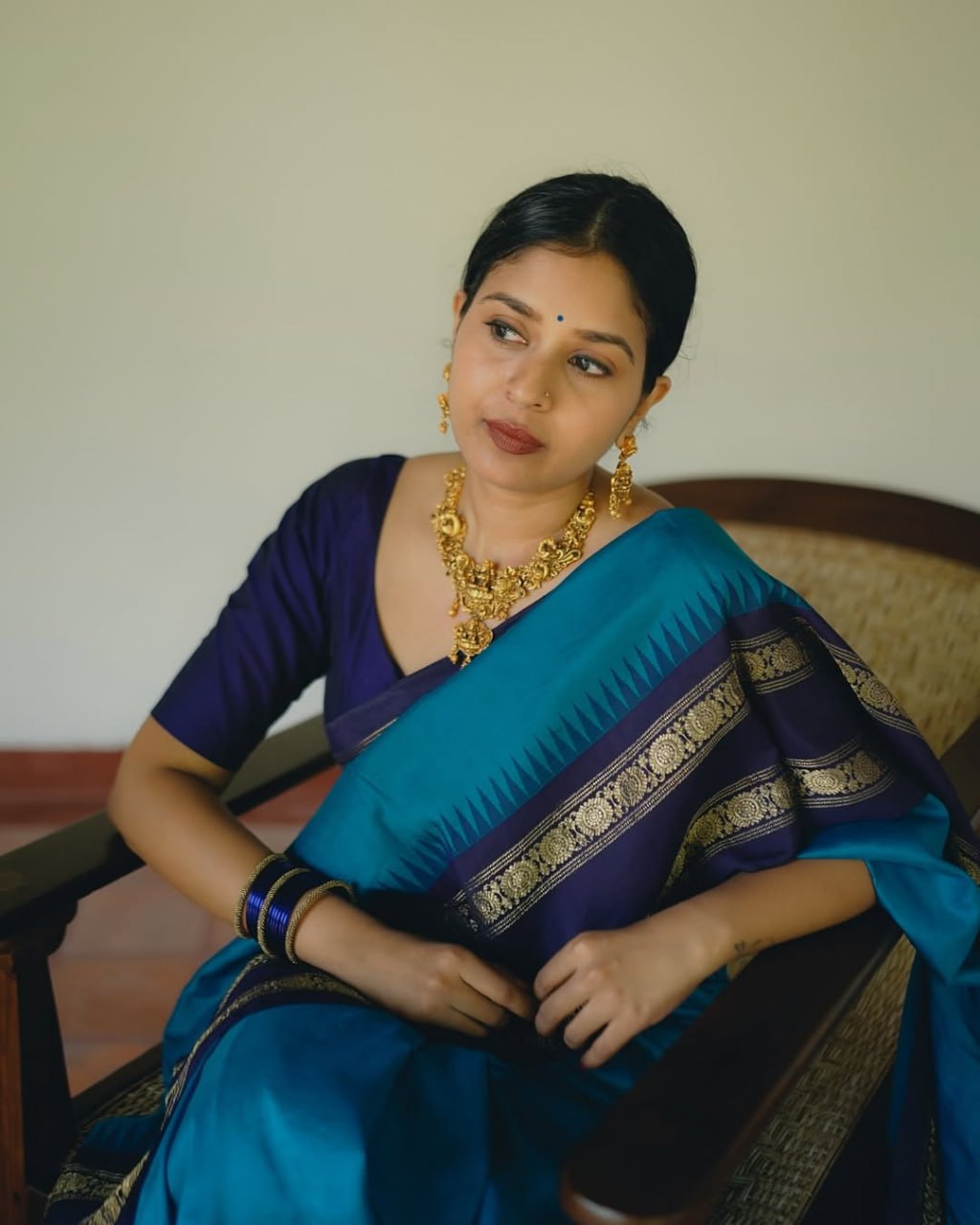 Siya – Teal Blue & Purple Banarasi Soft Silk Saree