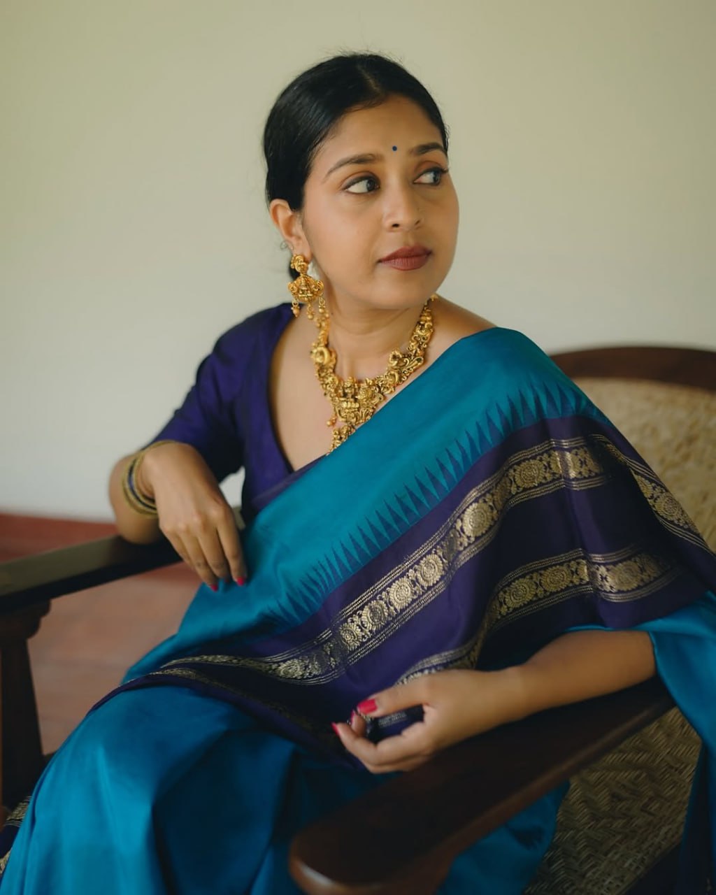Siya – Teal Blue & Purple Banarasi Soft Silk Saree