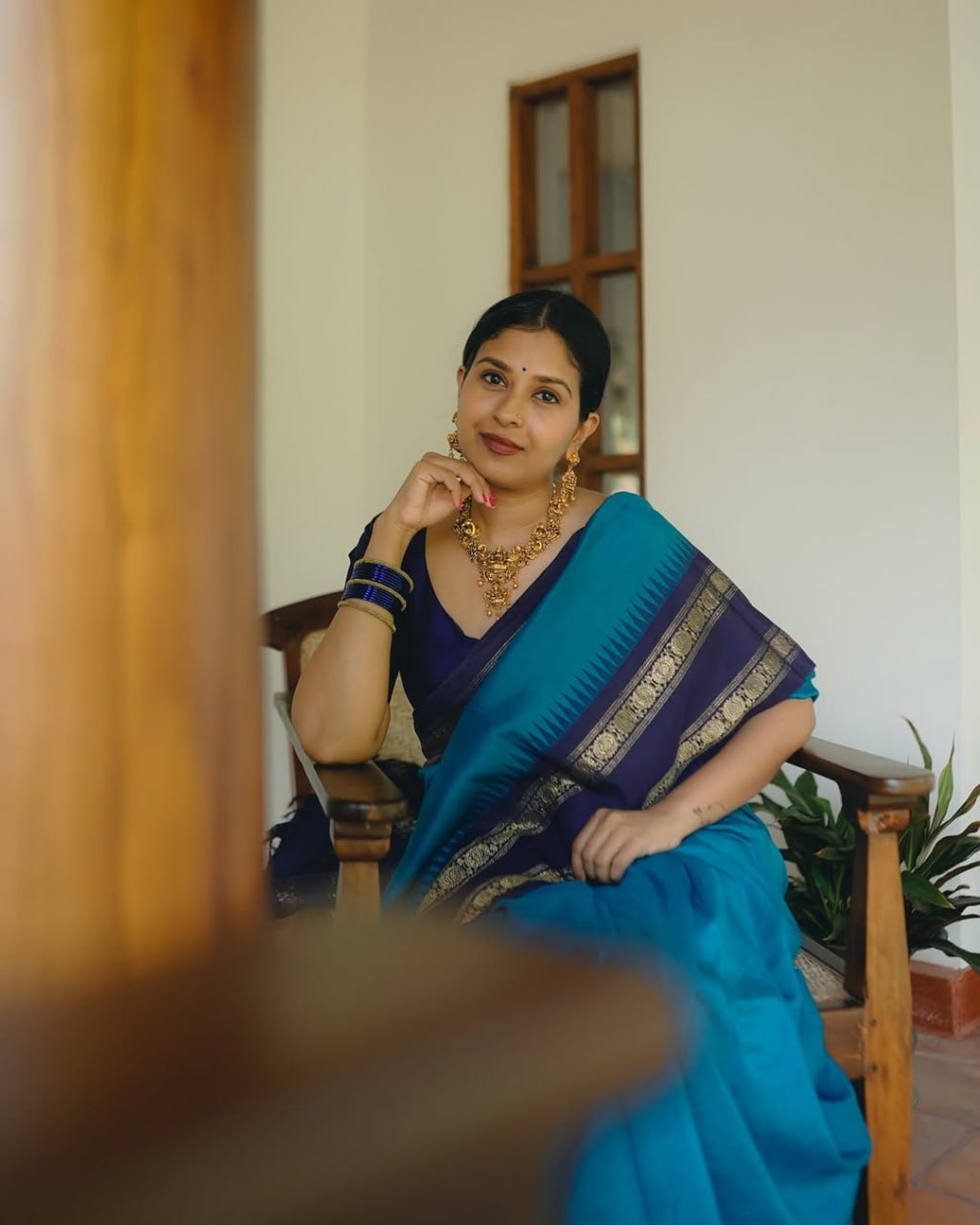 Siya – Teal Blue & Purple Banarasi Soft Silk Saree