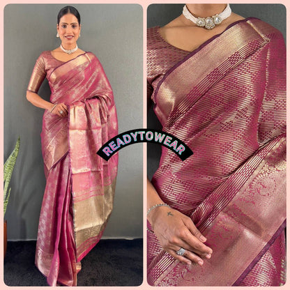 Golden Majesty – Ready-to-Wear Kanchi Border Tissue Silk Saree