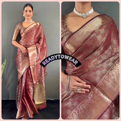 Golden Majesty – Ready-to-Wear Kanchi Border Tissue Silk Saree