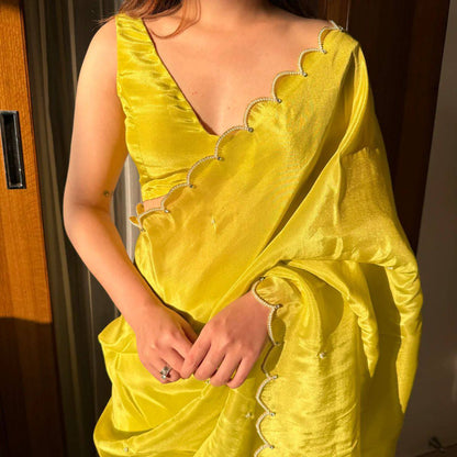 Avni – Lemon Yellow & Green Ombre Chinnon Saree