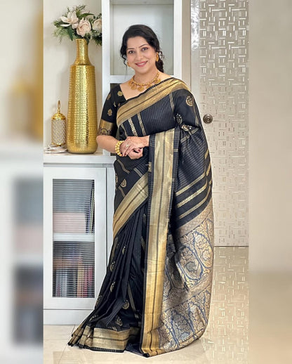 Shivani – Black & Gold Banarasi Soft Silk Saree