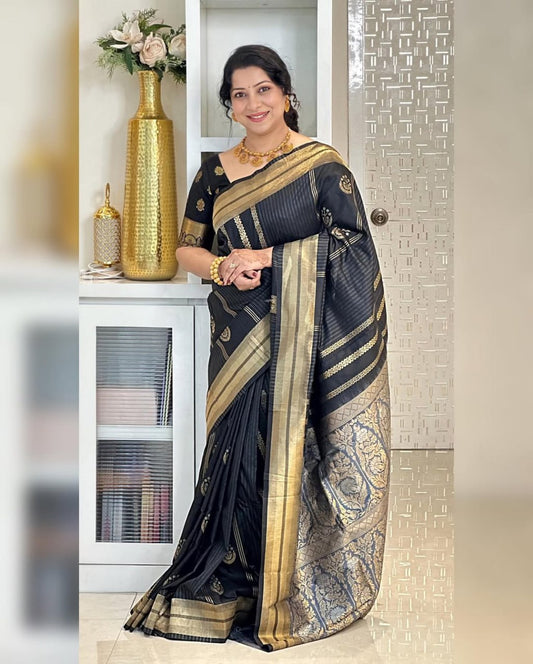 Shivani – Black & Gold Banarasi Soft Silk Saree