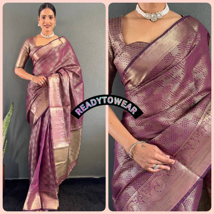 Golden Majesty – Ready-to-Wear Kanchi Border Tissue Silk Saree