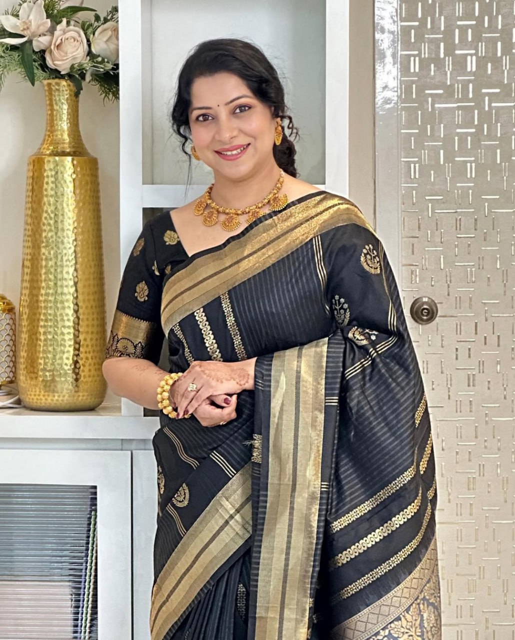 Shivani – Black & Gold Banarasi Soft Silk Saree