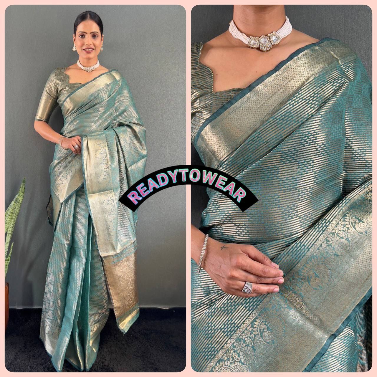 Golden Majesty – Ready-to-Wear Kanchi Border Tissue Silk Saree