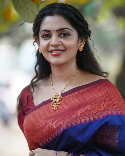 Hirani – Royal Blue & Copper Banarasi Soft Silk Saree