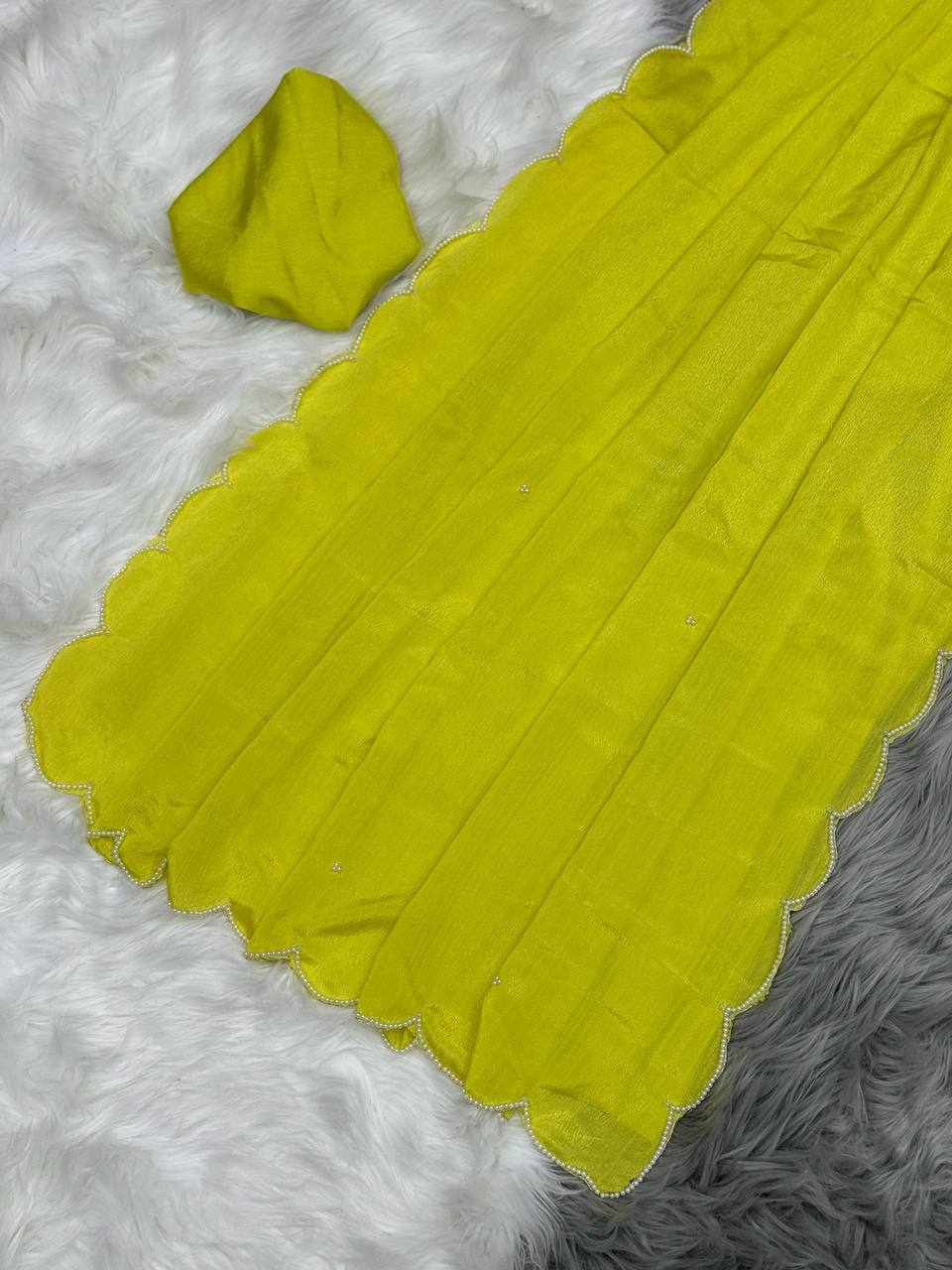 Avni – Lemon Yellow & Green Ombre Chinnon Saree